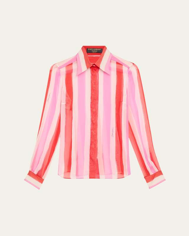 Stripe Button Down Chiffon Blouse